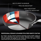 MsMk 11 Inch Nonstick Frying Pan with Lid，Titanium and Ceramic Nonstick skillet with lid, PFOA Free Non-Toxic, Stay-Cool Handle, Scratch-resistant, Induction Skillet With Lid for Induction, Ceramic