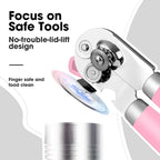 Beneno Can Opener Manual with Magnet, Hand Held Heavy Duty Can Opener with Durable Sharp Blade Smooth Edge, Big Effort-Saving Knob, Soft Grip Rubber Handle, Multifunctional Bottle Opener, Pink