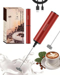 Milk Frother Rechargeable with Cover - Coffee Frother Wand, Drink Mixer Handheld with 2 Detachable Stainless Whisks 2 Speed Adjustable for Latte, Cappuccino, Hot Chocolate, Egg, Red