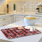 Snowflake Buffalo Plaid Dish Drying Mat for Kitchen Counter Christmas Absorbent Microfiber Drying Pad, Lager 18x24 in, Reversible Drainer Mats