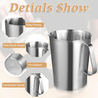 3 Pieces Stainless Steel Measuring Cups Metal Pitcher with Oz and ML marking Measuring Cup with Handle and Pour Lip, 16 Ounce (2 Cups), 32 Ounces (4 Cup), 64 Ounces (8 Cup)