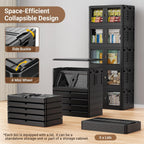 345Qt Stackable Storage Bins with Individual Lids & Wheels, Large Plastic Collapsible Latching Boxes Closet Organizers and Storage Cabinet Shelves Units for Home Kitchen Dorm, 3-Pack Black