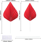 Gyufise 6Pcs Paper Palm Fan Cake Toppers Palm Spear Leaves Fan Cupcake Toppers Cake Insert Decorations Craft DIY Cake Bakeware Decoration for Birthday Party Wedding Party Decor Supplies Red