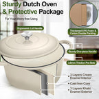 P&P CHEF 7QT Enameled Dutch Oven, Cast Iron Dutch Oven Pot with Lid for Bread Baking, Enameled Casserole Pot for Roasting Braising Stewing Frying Simmering, Various Stoves & Easy Clean, Khaki