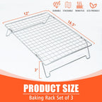Cooling Rack, 304 Stainless Steel 3 Tier Cooling Rack for Cooling, Roasting and Grilling, Heavy Duty and Collapsible, Oven and Dishwasher Safe, 12" x 16.5", 2 Pack
