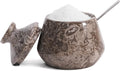Marble Salt Cellar With Lid and Spoon 3" Inches Oceanic Salt Box, Natural Stone Salt Holder for Kitchen Counter Salt Container Sugar, Salt & Pepper Bowls