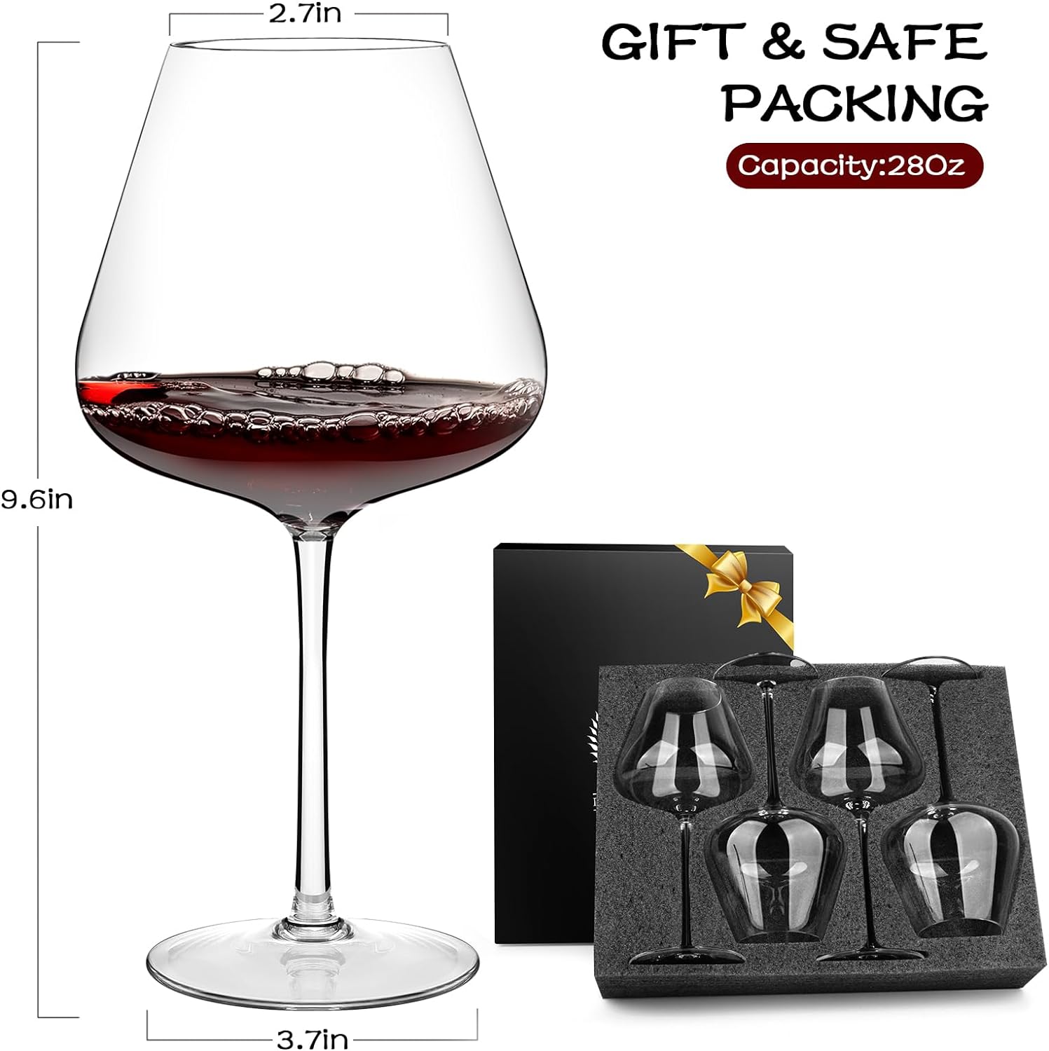 Chouggo Super Large 28Oz Wine Glasses Set of 4, Hand Blown Crystal Red Wine or White Wine Burgundy Glass, Hand Crafted by Artisans - Gifts for Women, Men, Wedding, Anniversary, Christmas, Birthday