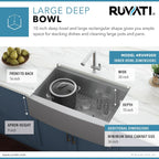 Ruvati 33-inch Apron-front Workstation Farmhouse Kitchen Sink - 16 Gauge Stainless Steel Kitchen Sink Single Bowl with Brushed Finish hides scratches - Farmhouse Workstation Sinks - RVH9200