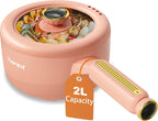 TOPWIT Hot Pot Electric, 𝟐𝐋 Electric Pot, Non-Stick Portable Cooker, Portable Hot Pot, Sauté Pan for Steak, Egg, Fried Rice, Ramen, Soup with Dual Power Control (Silicone Spatula Included), Peach