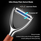 Potato Peelers Stainless Steel, Ultra Sharp Vegetable Peeler for Kitchen, Premium Veggie Fruit Peeler, Rotary Blade Carrot Peelers, Thickened Non-Slip Ergonomic Wooden Handle（5 Years Warranty）