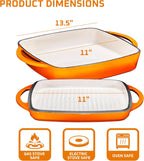 Bruntmor 2-in-1 Square Pumpkin Spice Cast Iron Dutch Oven With Handles, Enamel All-in-One Cookware Set, Braising Pan For Casserole Dish, Crock Pot Covered Cast Iron Skillet