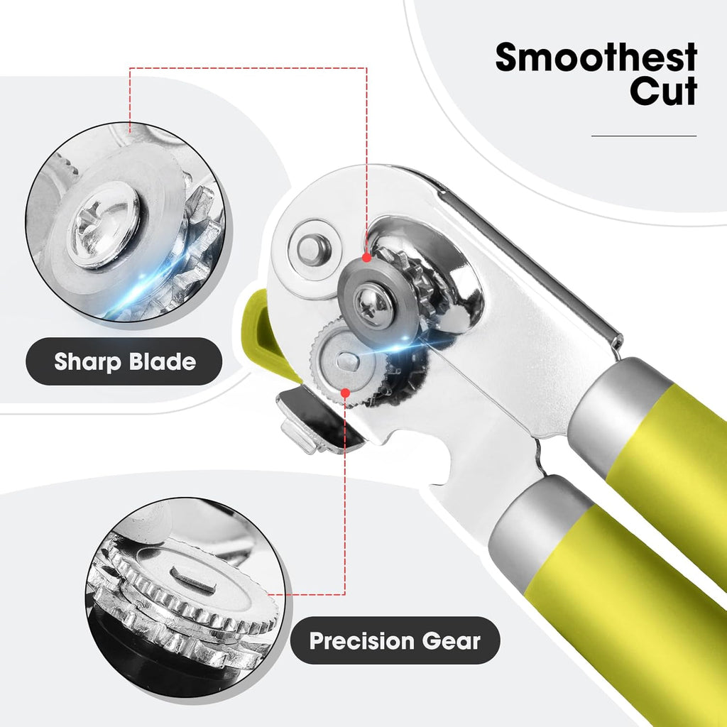 Beneno Can Opener Manual with Magnet, Hand Held Heavy Duty Can Opener with Durable Sharp Blade Smooth Edge, Big Effort-Saving Knob, Soft Grip Rubber Handle, Multifunctional Bottle Opener, Lime Green