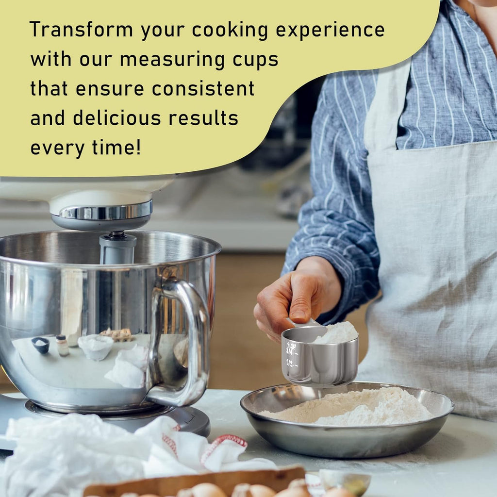 1PCS 1Cup (240ml, 8oz) Single Measuring Cup, Stainless Steel Measure Scoop, Metric and US Measurement, Dishwasher Safe