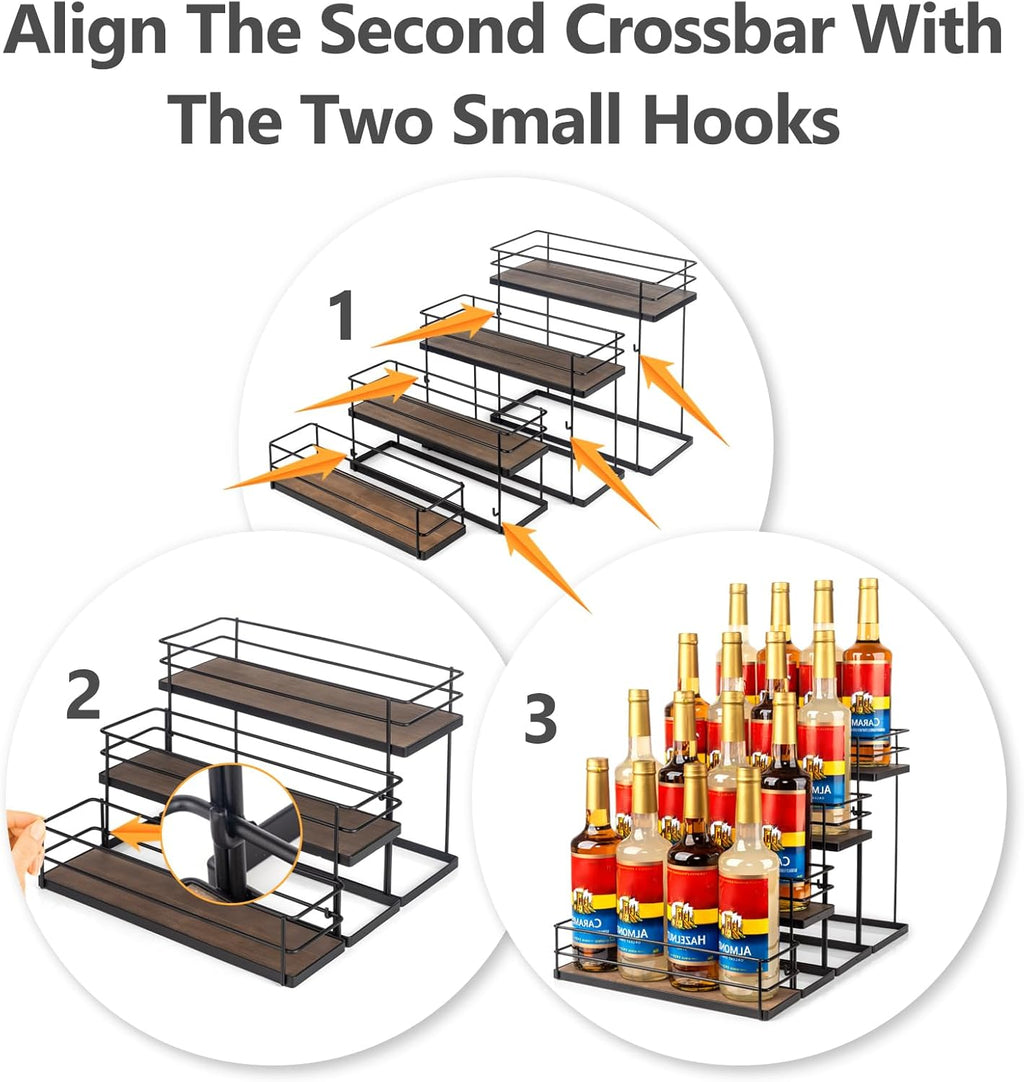 16 Bottle Capacity Coffee Syrup Organizer 4 Tier Coffee Syrup Stand Shelf for Coffee Bar Kitchen Small Wine Rack for Bar Family Storage for Syrup Wine Dressing