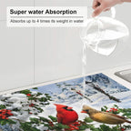 Kitchen Drying Mat Winter Cardinal Birds Microfiber Dish Drainer Mat for Kitchen Counter Absorbent Reusable Washable 18x24 Inch Home Holiday Decor