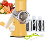 Ourokhome Rotary Cheese Grater Hand Crank, Kitchen Shredder Speed Mandolin Slicer Nut Grinder with Handle and Drum Blades for Cheese, Vegetable, Walnut, Chocolate, Potato, Carrot, 3 Blades, Yellow