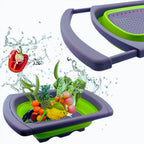 Collapsible Silicone Over-the-Sink Colander – 6-Quart Foldable Strainer with Extendable Handles & 3 Bonus Peelers, Perfect for Vegetables, Fruits, and Pasta (Green)
