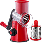 Geedel Rotary Cheese Grater, Kitchen Mandoline Vegetable Slicer with 2 Interchangeable Blades, Easy to Clean Rotary Grater Slicer for Fruit, Vegetables, Nuts
