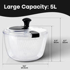 Joined Large Salad Spinner with Drain, Bowl, and Colander - Quick and Easy Multi-Use Lettuce Spinner, Vegetable Dryer, Fruit Washer, Pasta and Fries Spinner - 5.28 Qt