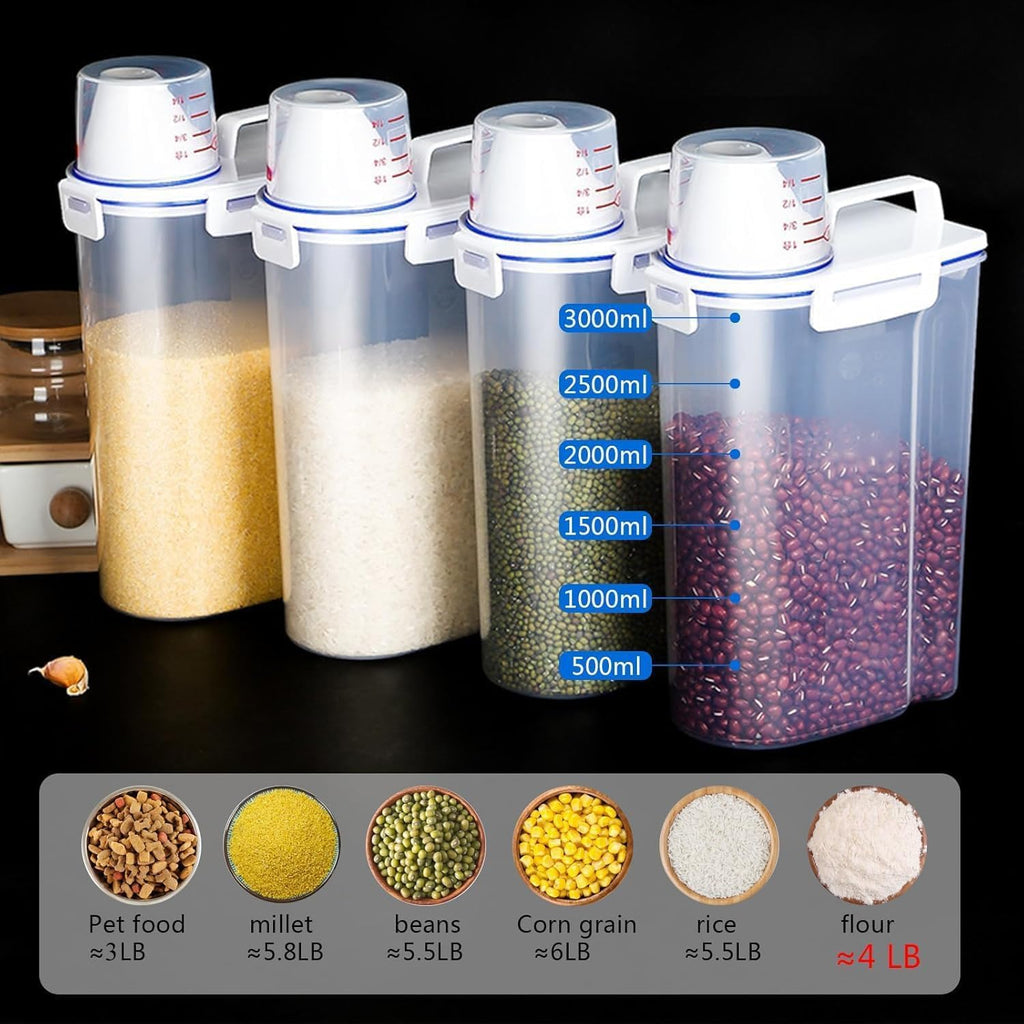 2 set 3-5 LB Rice Storage Bin Flour Cereal Containers Dispenser with BPA Free + Measuring Cup + Pour Spout - Perfect for Rice Flour Baking Supplies Pet Dog Food Storage
