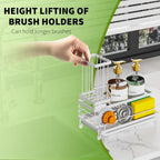 Cisily Kitchen Sink Caddy Organizer, Sponge Holder, Detergent Brush Holder, Plug Storage, White, Stainless Steel, Adjustable, 3 Compartments, 9.56" x 5.15" x 5.15"