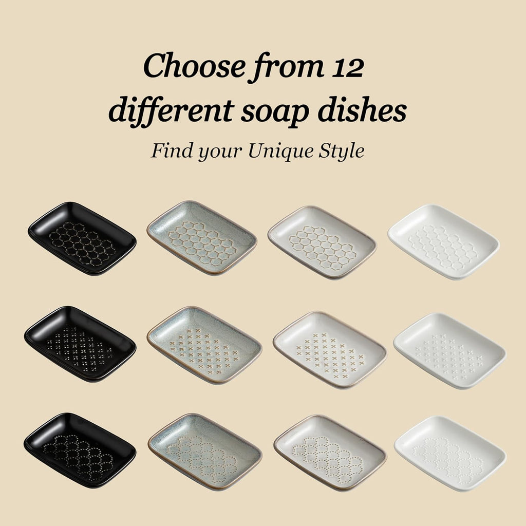 Gomakren Soap Dish for Shower, Bar Soap Holder, Ceramic Soap Dishes for Bar Soap, Sponge Holder Soap Saver Soap Tray for Bathroom Kitchen Sink, 5.5 Inch, Gray