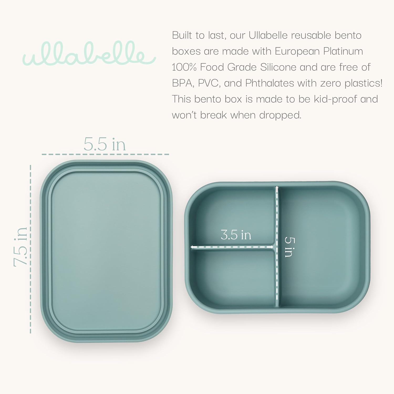 Ullabelle Leak Proof Bento Box Food-Grade Silicone Bento, BPA, Phthalate, Lead, & PVC Free - Bento Lunch Box for Daycare, Kids, & Adults - Leak Resistant Sets With Lids Snack Box Container (Green)