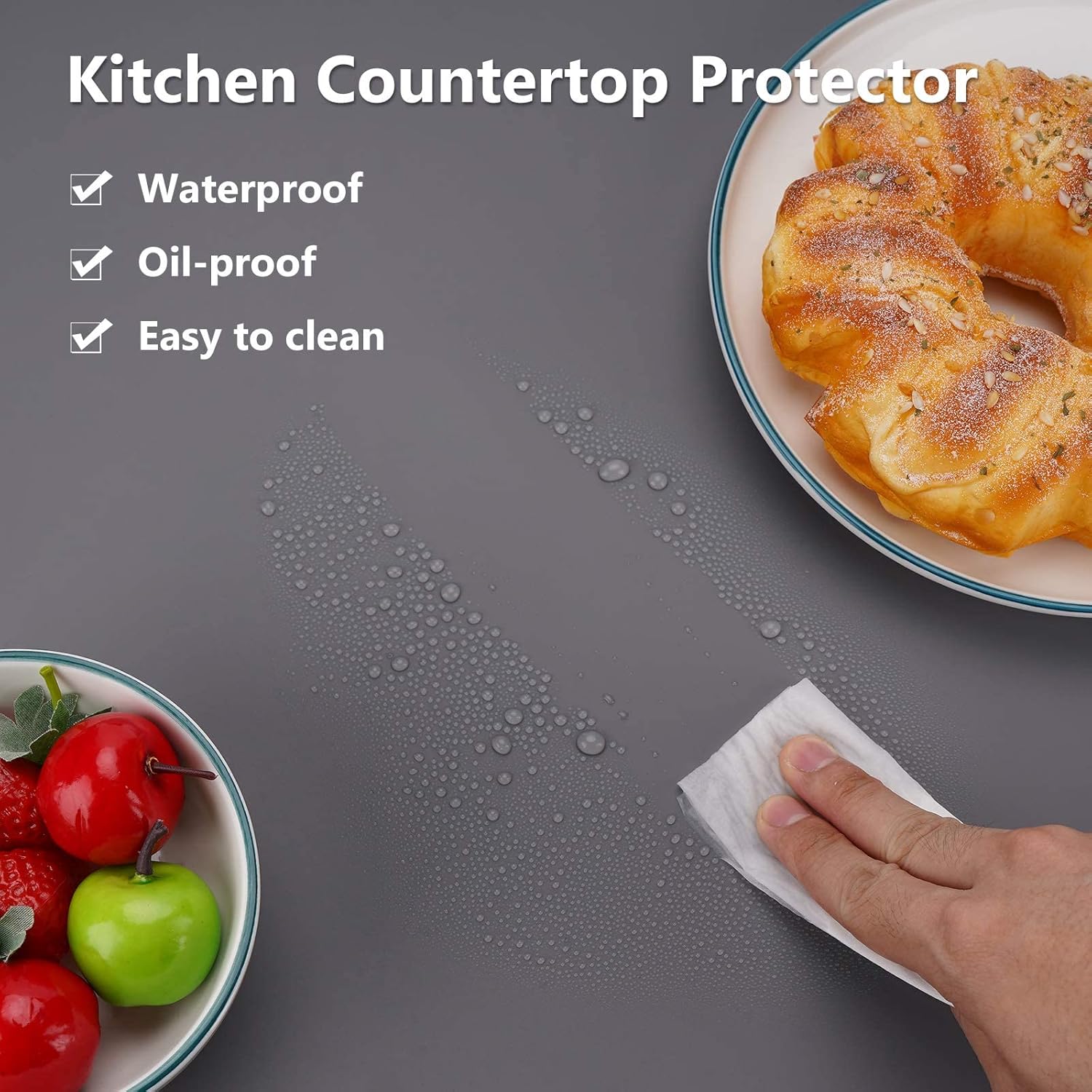Gartful Gray Silicone Mats for Kitchen Counter, Large Silicone Countertop Protector, 25" x 17" Heat Resistant Desk Saver Pad, Nonskid Multipurpose Mat, Placemat, Non-Slip, 2PCS