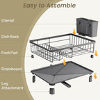 Dish Drying Rack - Small Dish Rack for Kitchen Counter, Stainless Steel Dish Drainer with Utensil Holder and Drainboard (Grey)