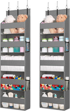 Lifewit 2 Pack Over the Door Organizer, 5 Shelf Clear Window Hanging Storage with 4 Mesh Side Pockets, Anti Tilt 40 lbs Load Behind Door for Pantry, Nursery, Bathroom, Bedroom, Kitchen, Dorm, Gray