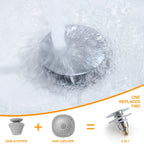 Universal Bathroom Sink Stopper, 1.1~1.5" Sink Drain Stopper, Full Size Bounce Bullet Type Pop Up Basin Drain Strainer, Chrome Anti-Clogging Sink Drain Filter with Hair Catcher (Silver)