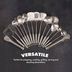 18/10 Stainless Steel Cooking Utensils Set - 16 PCS All Metal Kitchen Tools, Serving Utensils - Whisk, Masher, Fork, Tongs, Solid/Slotted Spoon, Spatula, Turner, Ladle, Skimmer, Pasta, Large Spoon Set