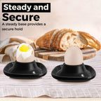 Flexzion Soft Boiled Egg Holder Set - 4-Piece Black Ceramic Egg Cup, Stackable Egg Coddler Cups with Base for Serving, Breakfast, Brunch - Kitchen Table Decor, Black