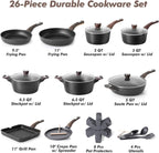SENSARTE Pots and Pans Set Non stick, Non toxic Healthy Induction Cookware Sets, 26 Pcs Nonstick Kitchen Cooking Set, w/Frying Pans Set, Saucepans Set, Stockpots Set, PFOA PFOS Free, Black