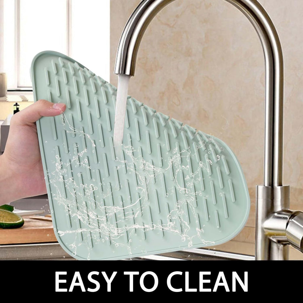 Dish Mat Silicone Dish Drying Mats Works For Drying Stemware Cocktail Glasses Silverware Pots Pans Knives and Dish Rack for Kitchen Counter Sink Bar Pads Easy to Clean (M (11.5" x 9.1") Green)