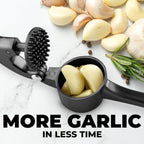 Zulay Kitchen Large Premium Garlic Press Set - Bigger Bowl for Bigger Garlic - Rust Proof & Dishwasher Safe Garlic Mincer Tool - Easy-Squeeze, Easy-Clean Silicone Garlic Peeler & Brush (Dark Gray)