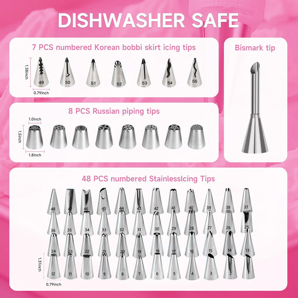 Cake Decorating Kit,137pcs Cake Decorating Supplies with Cake Turntable for Decorating,Pastry Piping Bag,Russian Piping Tips Baking Tools, Cake Baking Supplies for Beginners(Pink)