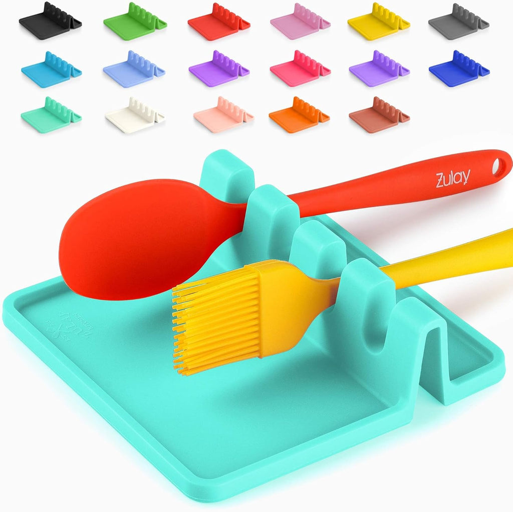 Zulay Kitchen Silicone Utensil Rest with Drip Pad for Multiple Utensils - BPA-Free, Heat-Resistant Spoon Rest & Spoon Holder for Stove Top - Kitchen Utensil Holder for Ladles & Tongs - Aqua Sky