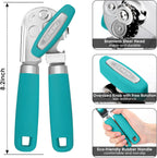 Beneno Can Opener Manual with Magnet, Hand Held Heavy Duty Can Opener with Durable Sharp Blade Smooth Edge, Big Effort-Saving Knob, Soft Grip Rubber Handle, Multifunctional Bottle Opener, Turquoise