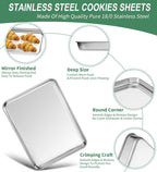 Baking Sheets Set of 2, HKJ Chef Cookie Sheets 2 Pieces & Stainless Steel Baking Pans & Toaster Oven Tray Pans, Rectangle Size 12.5Lx10Wx1H inch & Non Toxic & Healthy & Easy Clean