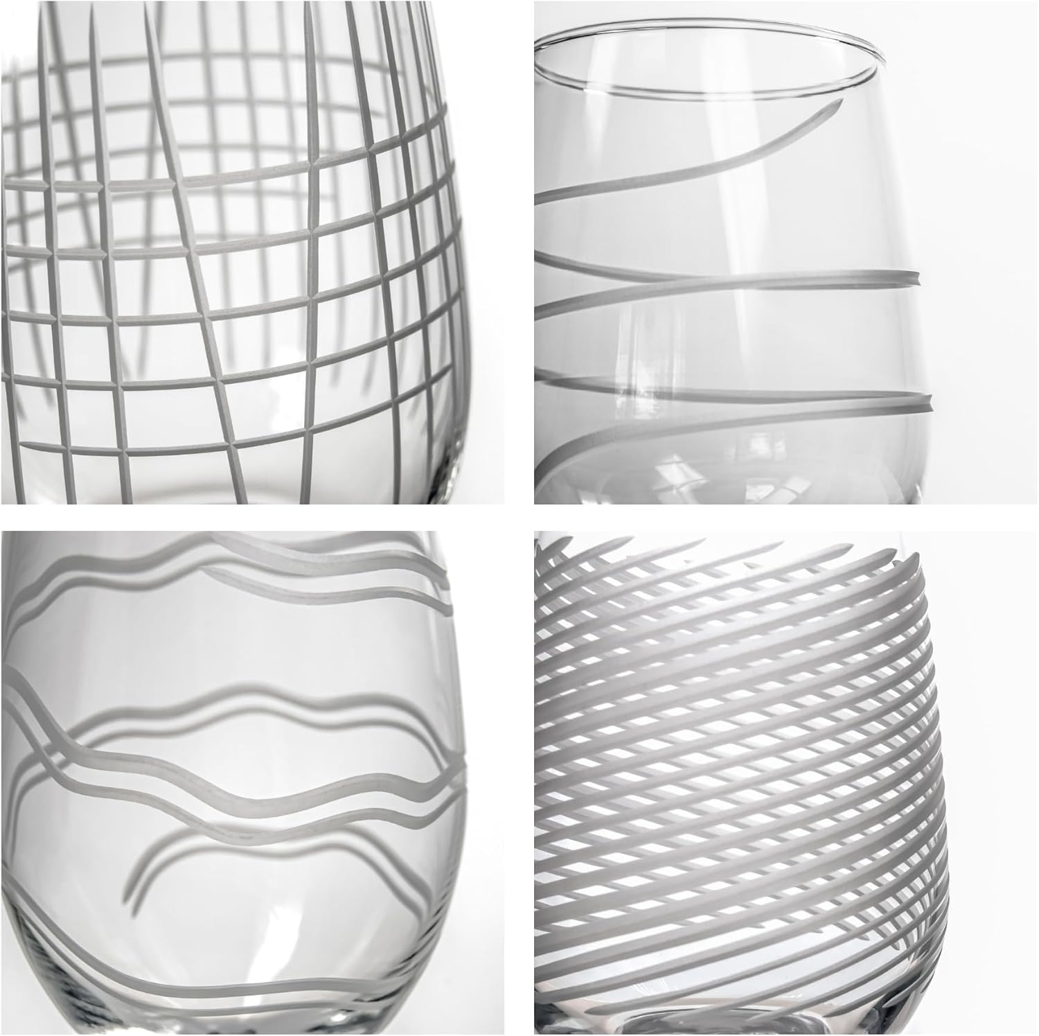 Rolf Glass Symmetry Stemless Wine Glass| 17oz Stemless Tumblers | Proudly Made in the USA | Lead-Free and Diamond-Wheel Engraved | Set of 4