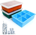 Silicone Ice Cube Trays 3 Pack - Large Size Silicone Ice Cube Molds with Leak Proof Removable Lid Square Ice Cube Tray And BPA Free for Cocktail,Whiskey, Stackable Flexible Ice
