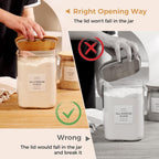 2 Pack large Square Glass Flour and Sugar Containers with 132 Kitchen Pantry Labels - 110 floz & 51 floz - Glass Jars with Airtight Bamboo Lid - Glass Rice Canisters for Coffee, Pasta, Cookie, Cereal