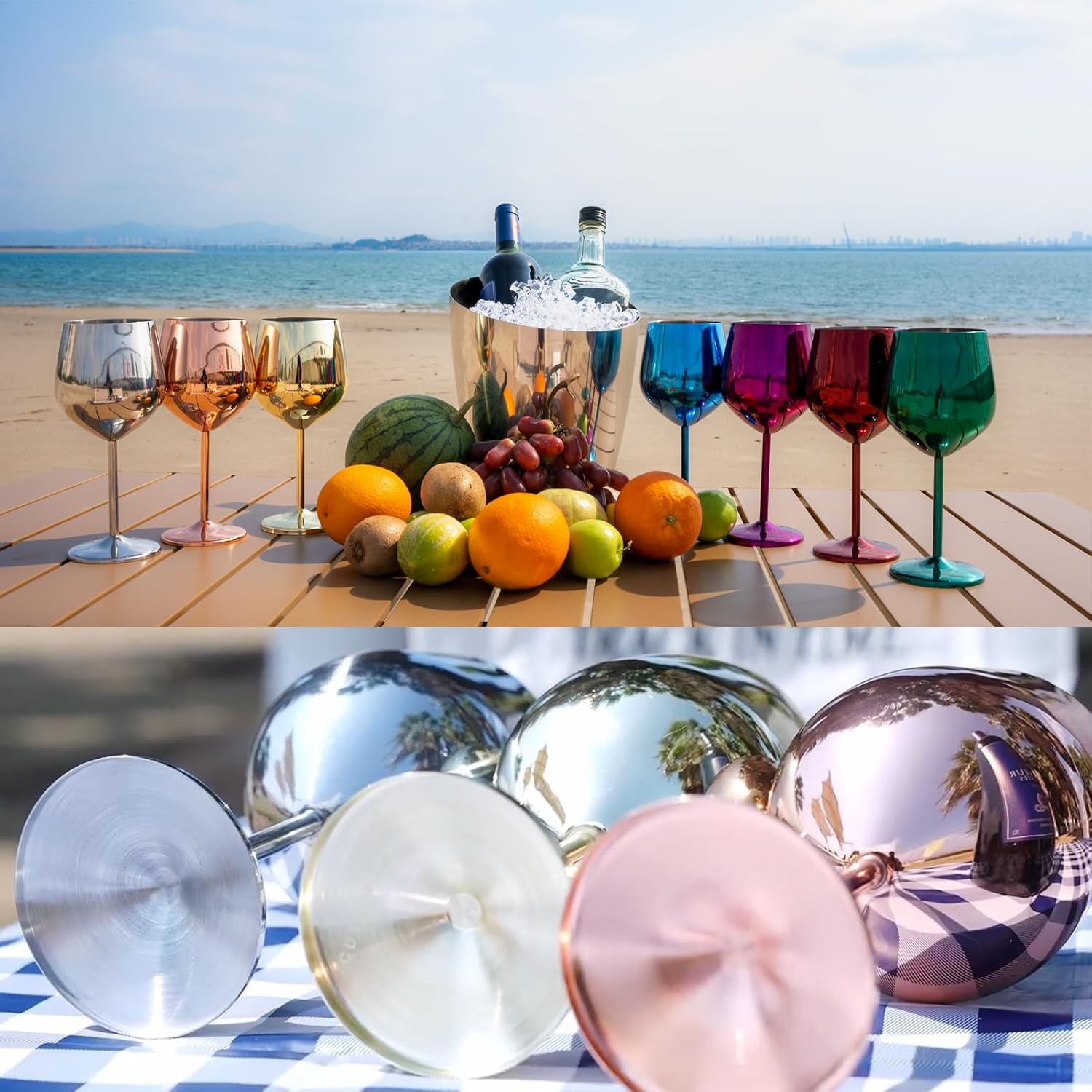 Stainless Steel Wine Glasses Set of 2, 18 oz Unbreakable Green Wine Glass Unique Metal Wine Goblets for Outdoor Capming and Pool Gift for Wine Lovers