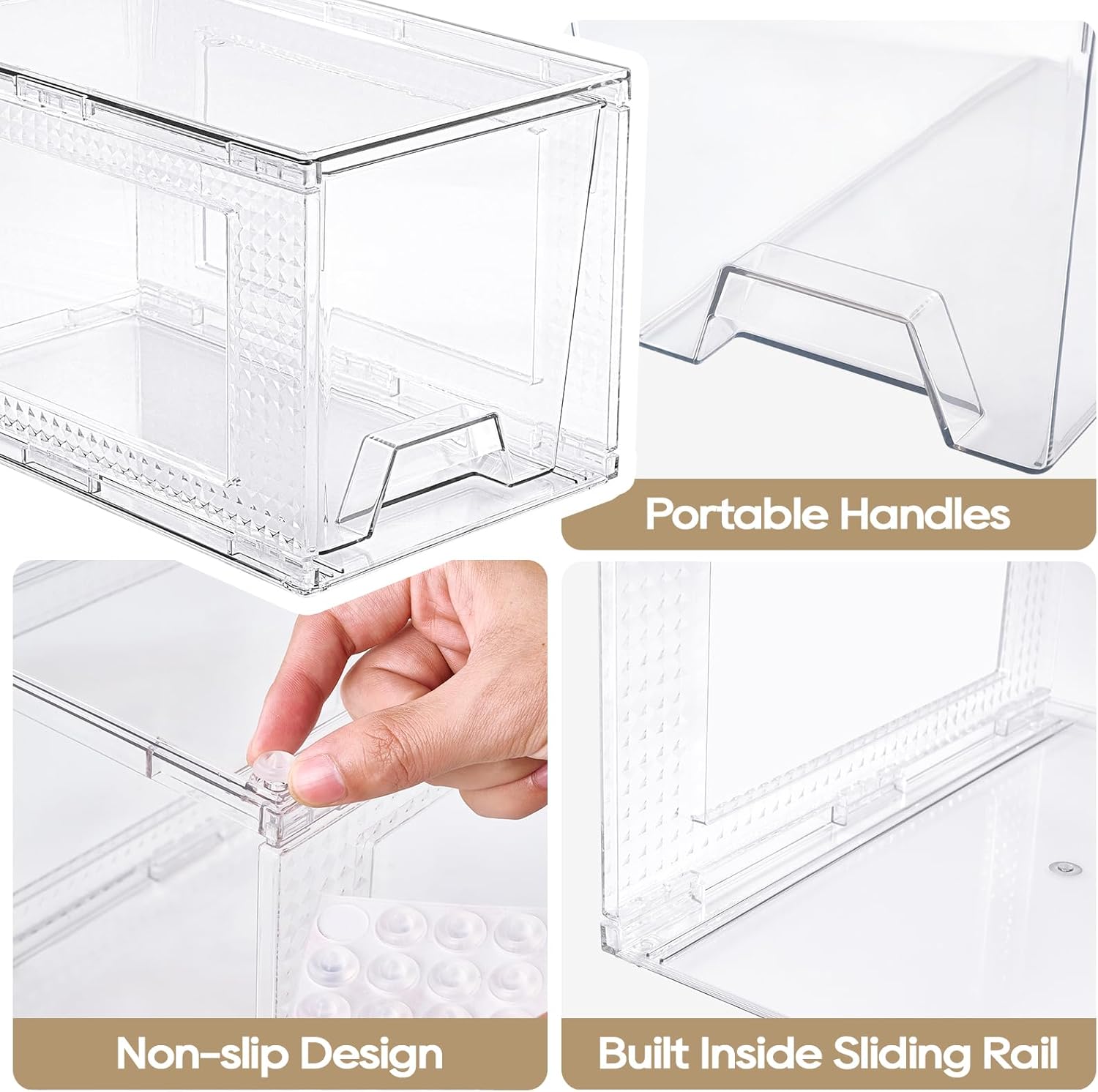JollyPack 4 Pack Clear Stackable Storage Drawers, Easy to Assemble Multi-Use Bathroom Organizers and Storage, Suitable for Vanity, Bathroom, Makeup, Under Sink, Office, Kitchen and Pantry