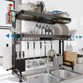 Over The Sink Dish Drying Rack,3 Tier Adjustable Length Full Stainless Steel Large Storage Kitchen Dish Rack,for Kitchen Counter Expandable Multifunctional Organizers,Silver(25.5'' to 37.4'')