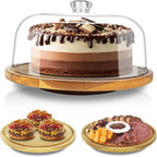 cutesun Wood Cake Stand with Lid, 12in Acacia Wood Cake Plate with Cover, Wooden Cake Display Stand with Acrylic Dome, Cake Holder Tray for Wedding Gift，Kitchen,Birthday,Parties,Baking Gifts
