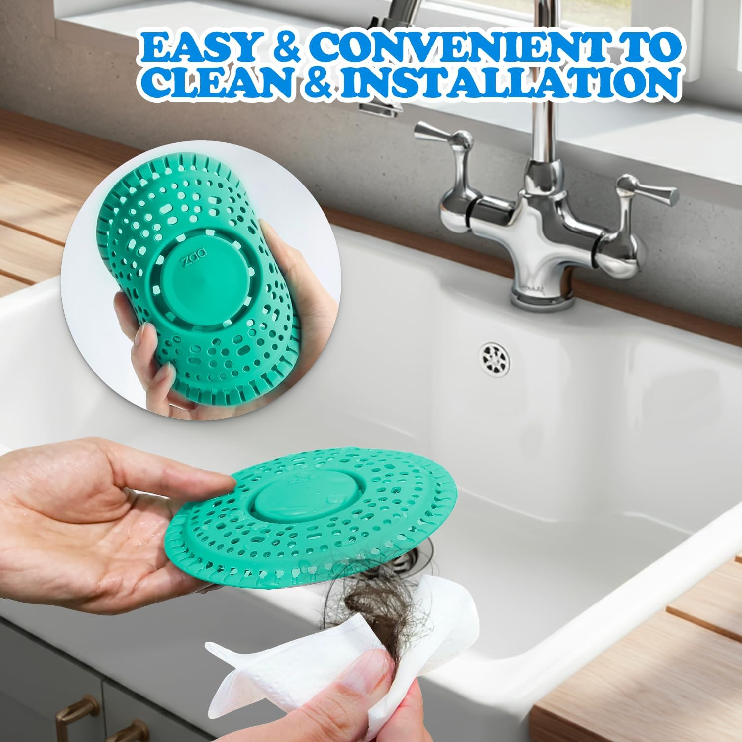 zaa Shower Drain Hair Catcher, 2 Pack Premium Silicone Drain Protector & Shower Drain Cover for Regular Drains of Shower Room and Bathroom, Mint