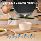 BEZIA 6 QT Cooking Pots with Lids, Soup Pot with Nonstick Ceramic Coating, Stay-Cool Handles, Nonstick Stock Pot with Strainer Lid, Dishwasher Safe, Induction Compatible