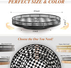 Black and White Kitchen Lazy Susan Turntable – Checkered Round Decorative Tray, 10” Table Top Oak Wood Lazy Susan for Cookies, Dining Table Organizer, Small Kitchen Table Centerpiece
